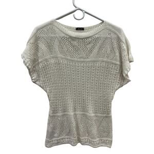 Me & Me Women’s Knit Heart Pattern Short Sleeve Sweater Top White Italy